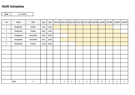 Employee Shift Schedule Template