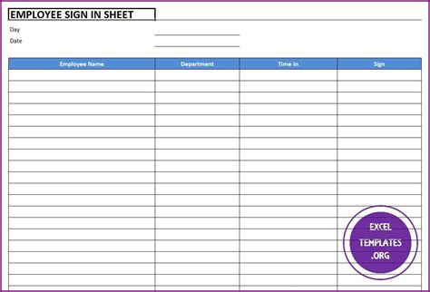 Employee Sign-in Sheet Template Excel
