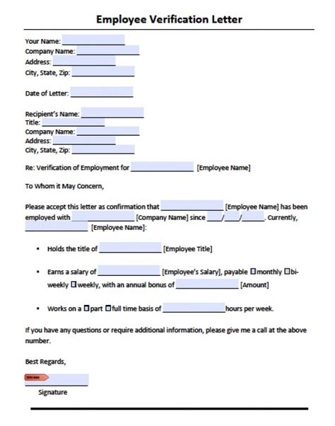 Employee Verification Letter Template