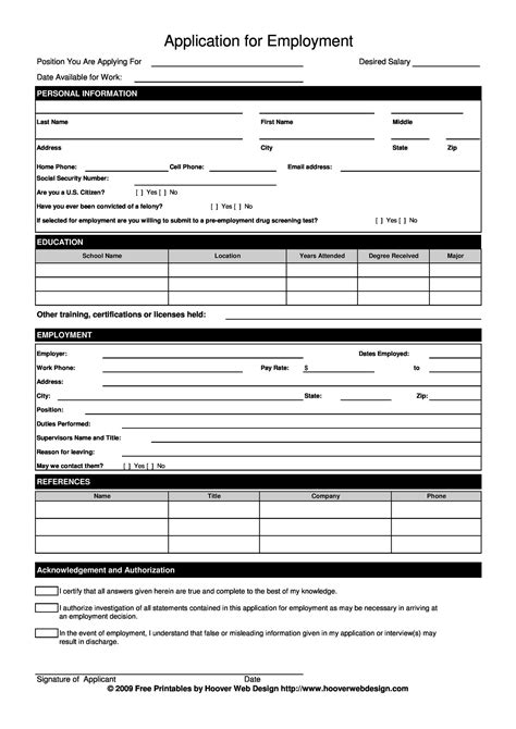 Employment Application Template Word Free