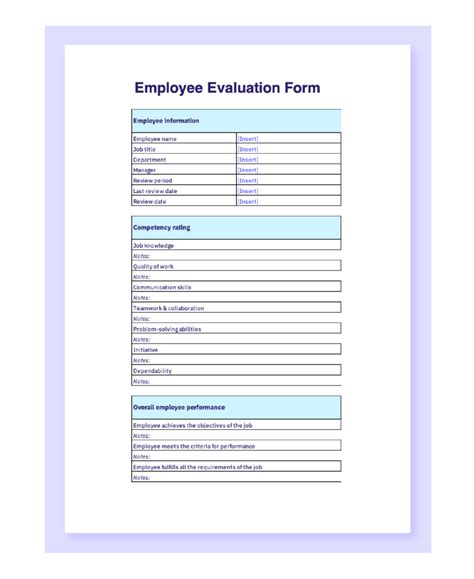 Employment Evaluation Template