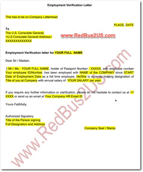 Employment Verification Letter Template For H1b