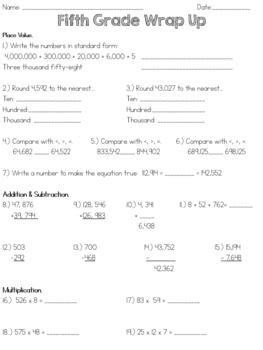 End Of Year Math Post Test For 5th Grade Printable