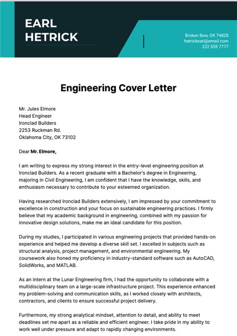 Engineer Cover Letter Template