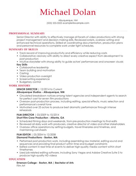 Entertainment Industry Resume Template