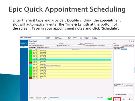Epic Patient Scheduling Standard Template