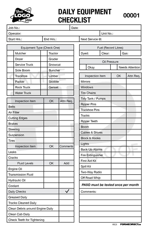Equipment Checklist Template