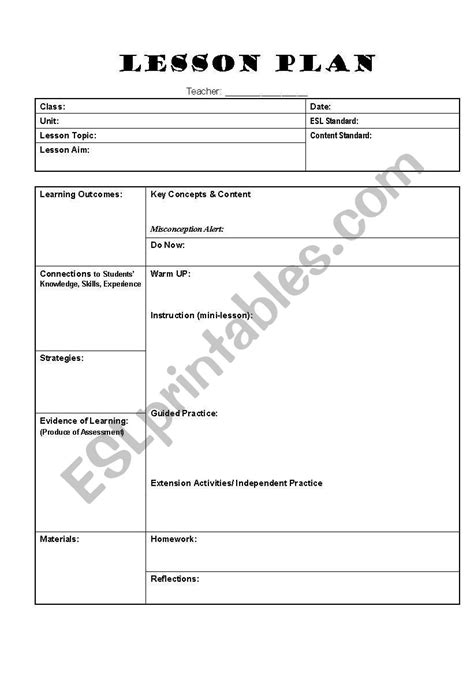 Esl Lesson Plan Template