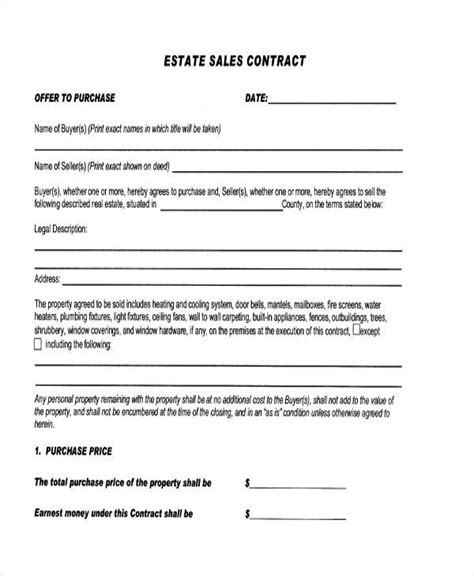 Estate Sale Contract Template