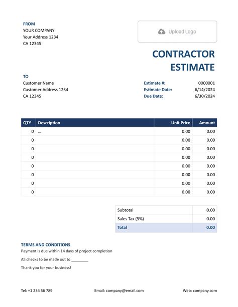 Estimate Template For Contractor