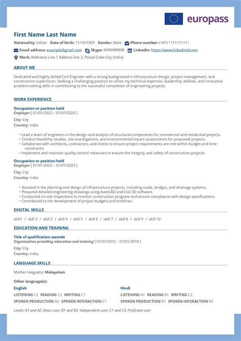 Europass Cv Template