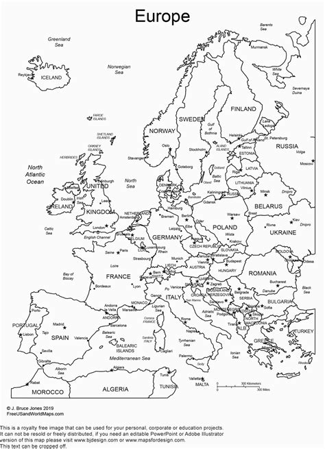 Europe Map Black And White Printable