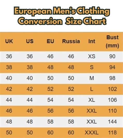 European Size Chart Conversion