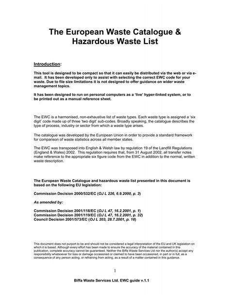 European Waste Catalogue And Hazardous Waste List 2015