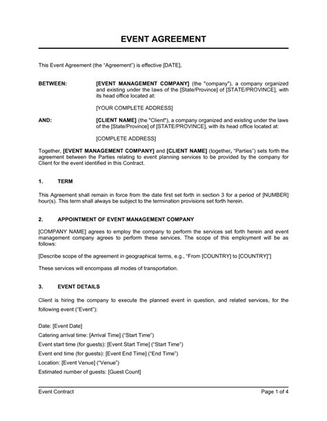 Event Agreement Contract Template