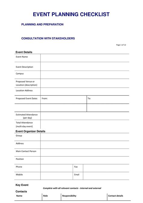 Event Planning Sheet Template