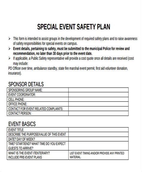 Event Safety Plan Template