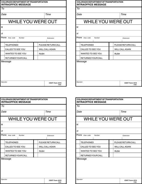 Example Of A While You Were Out Template School