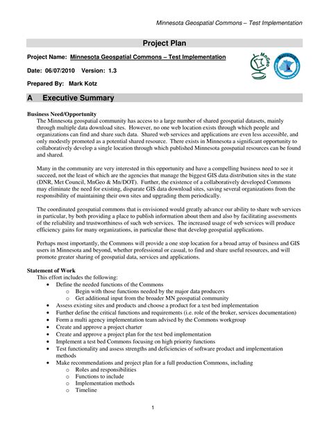 Example Of Project Management Plan Template