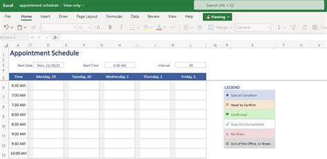 Excel Appointment Schedule Template