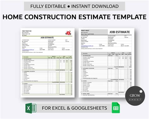 Excel Construction Estimate Template