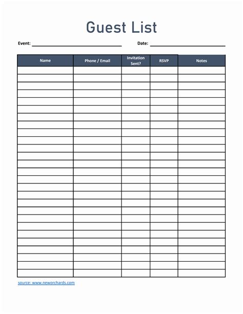 Excel Guest List Template