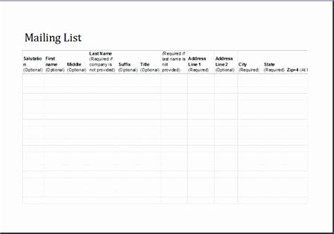 Excel Mailing List Template