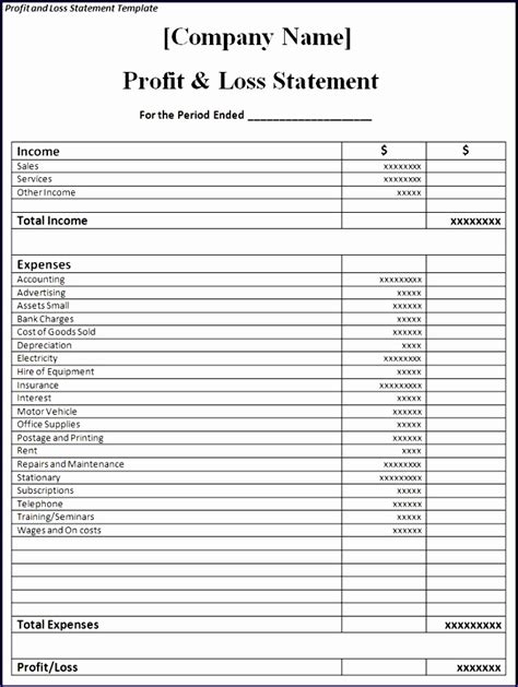 Excel Simple Profit And Loss Template