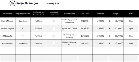 Excel Staffing Plan Template