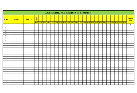 Excel Template Attendance Sheet