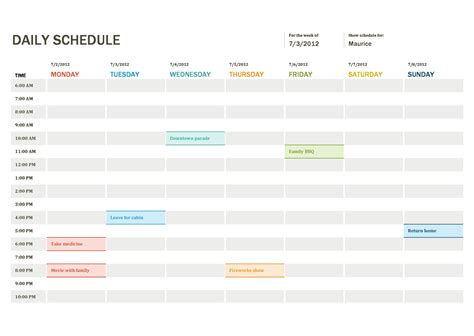 Excel Template Daily Schedule