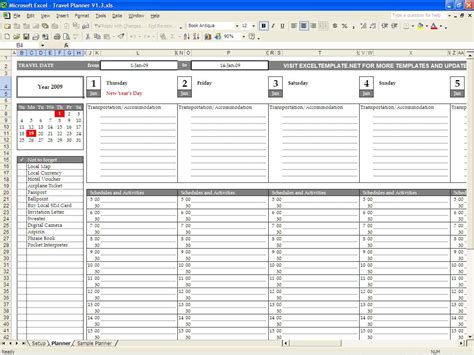 Excel Template Travel Planner