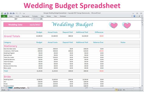 Excel Wedding Budget Template