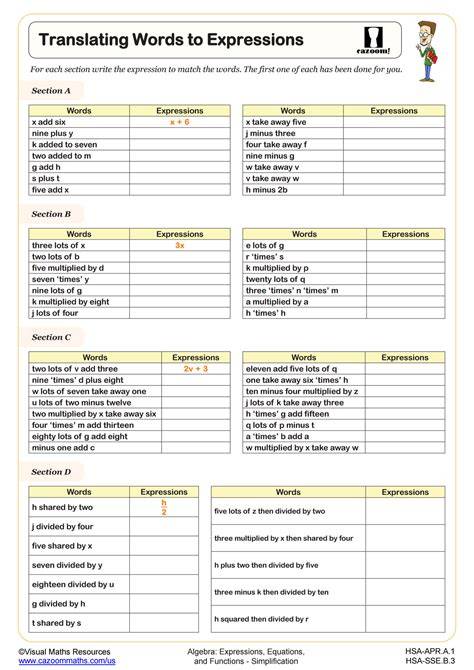 Expressions Written In Words Translated To Numbers Printables