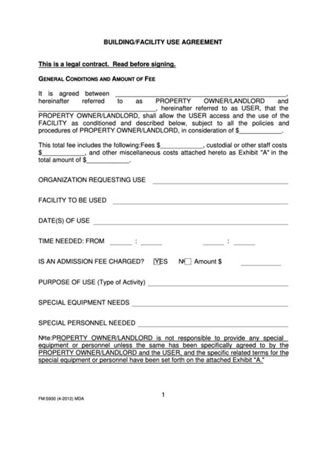 Facilities Use Agreement Template