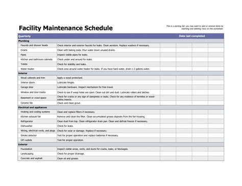 Facility Maintenance Plan Template