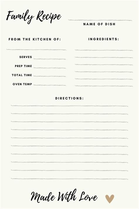 Family Recipe Book Template