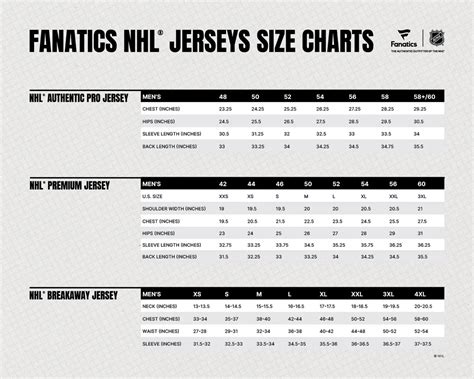Fanatics Nhl Jersey Size Chart