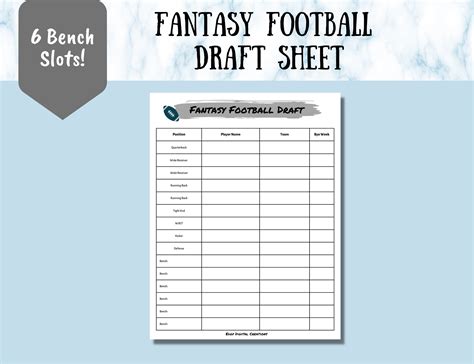 Fantasy Football Draft Top Pick Printable List