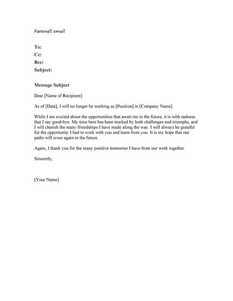 Farewell Email To Colleagues Template