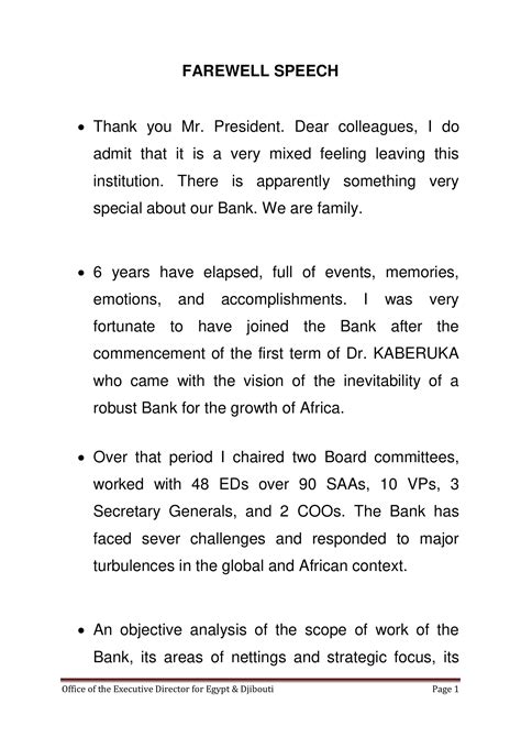 Farewell Speech Template