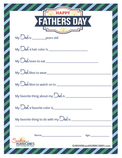 Father's Day Questions For Kids Free Printable
