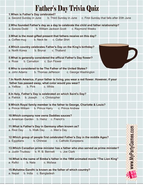 Father's Day Trivia Questions And Answers Printable