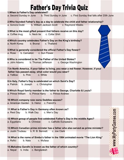 Fathers Day Trivia Questions And Answers Printable