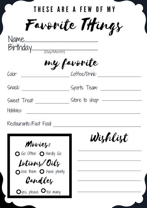 Favorite Things List Template