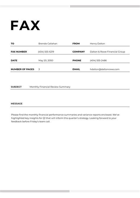 Fax Page Template Free