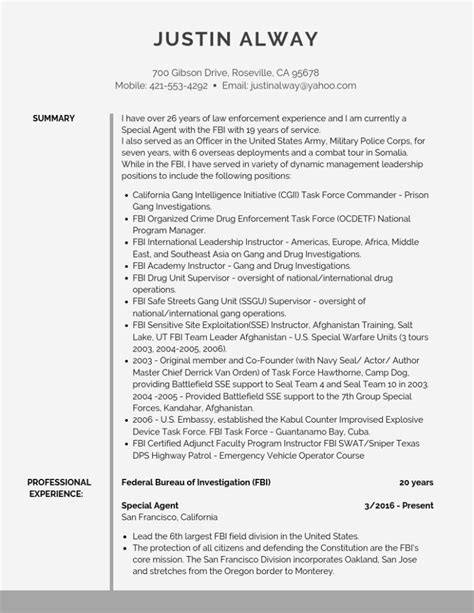Federal Resume Template Fbi