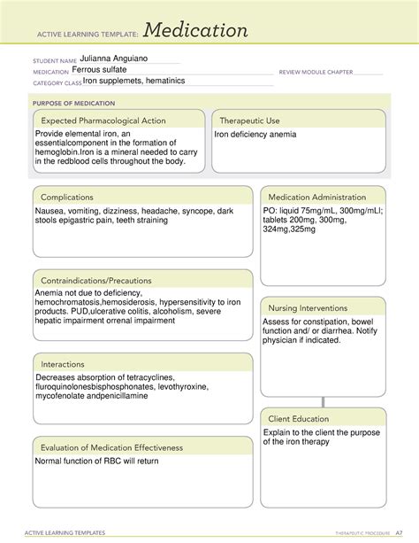 Ferrous Sulfate Medication Template