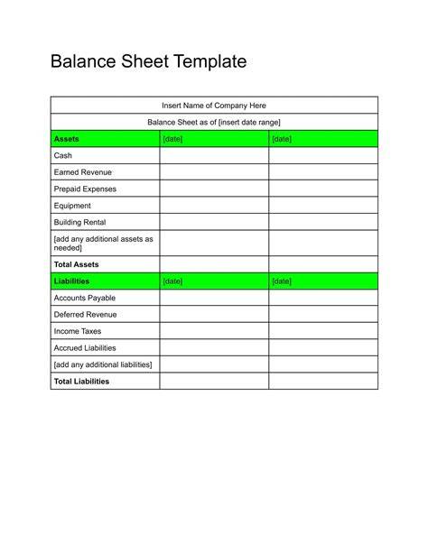 Fillable Balance Sheet Template