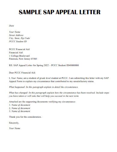 Financial Aid Sap Appeal Letter Template
